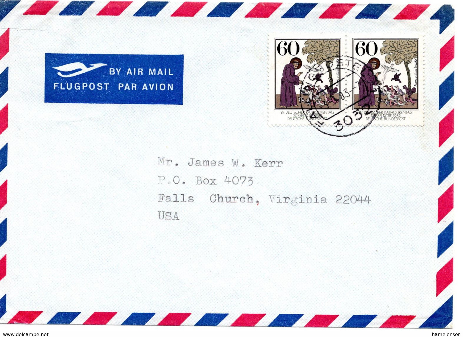 60305 - Bund - 1983 - 2@60Pfg Katholikentag A LpBf FALLINGBOSTEL -> Falls Church, VA (USA) - Briefe U. Dokumente