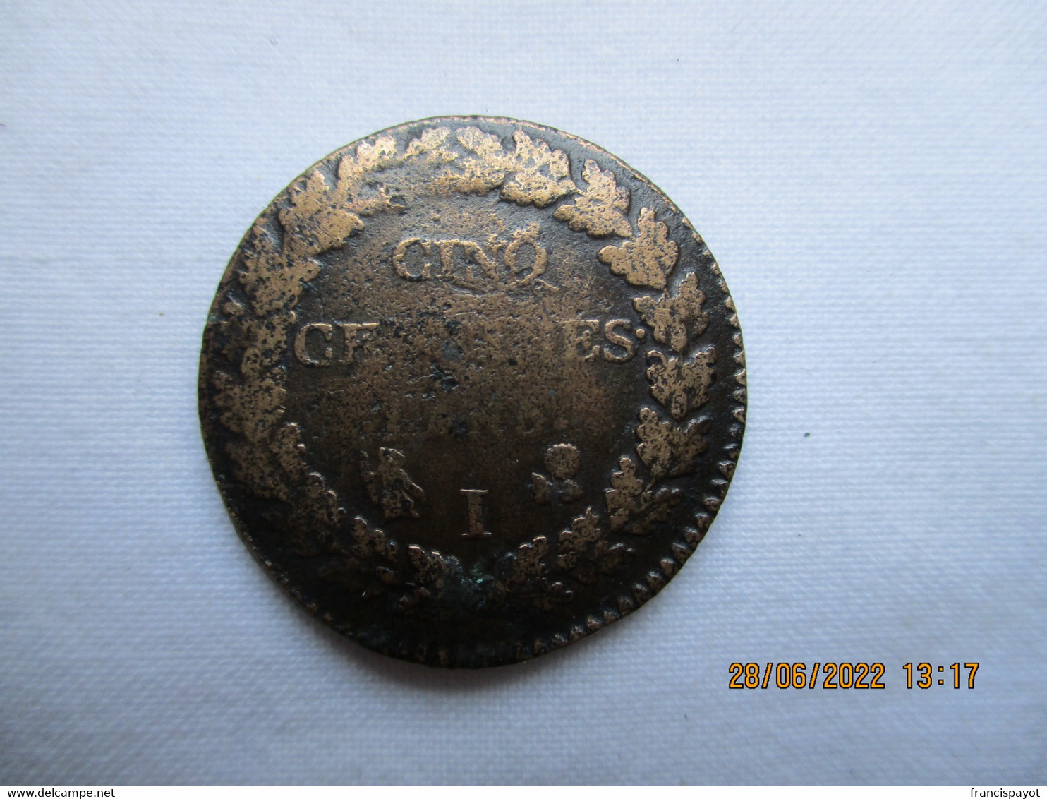 France: 5 Centimes An 5 I (Limoges) - 1795-1799 Directorio