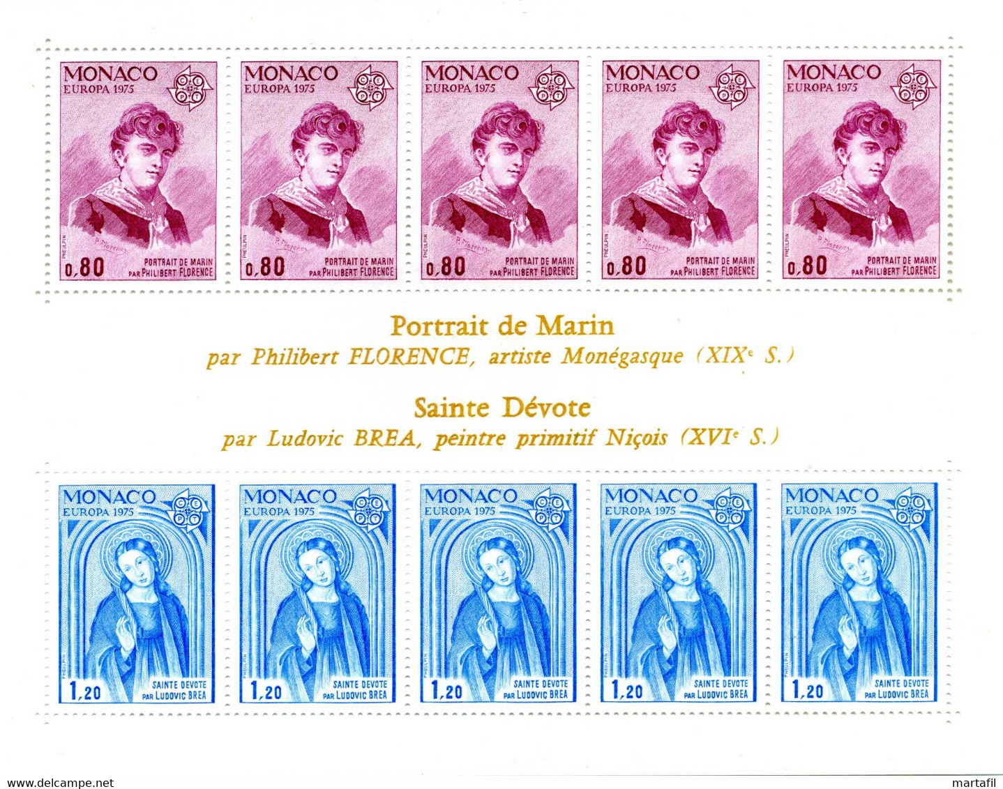 1975 MONACO BF 8 MNH ** Europa, Europa-CEPT, Dipinti, Arte - Blokken