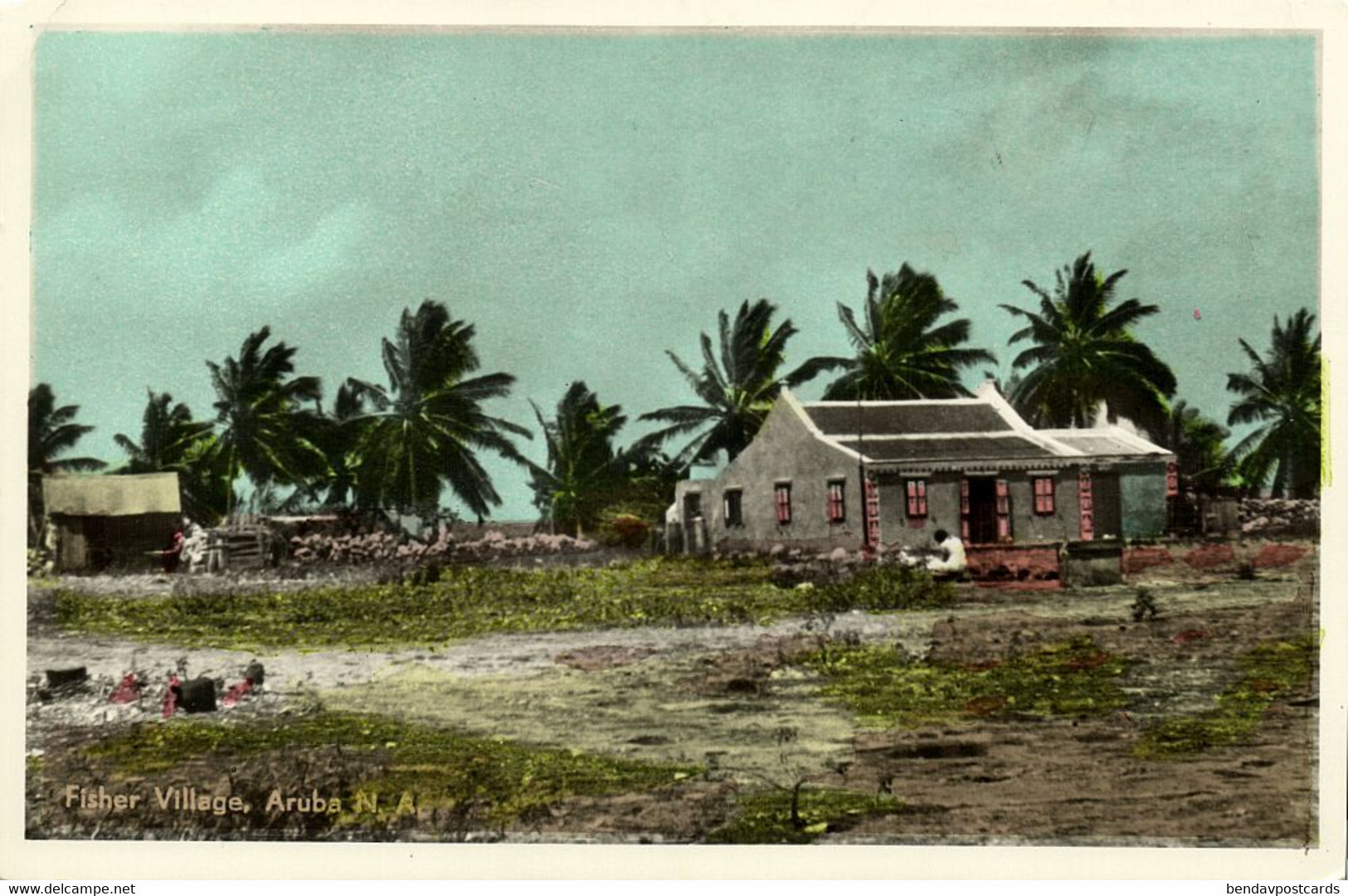 Aruba, N.A., Fisher Village (1950s) Tinted RPPC Postcard - Aruba