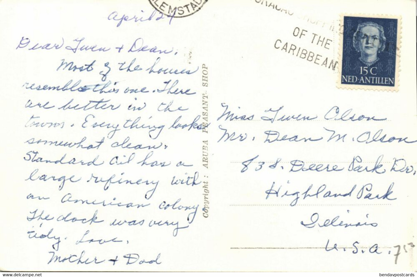 Aruba, N.A., Fisher Village (1950s) Tinted RPPC Postcard - Aruba