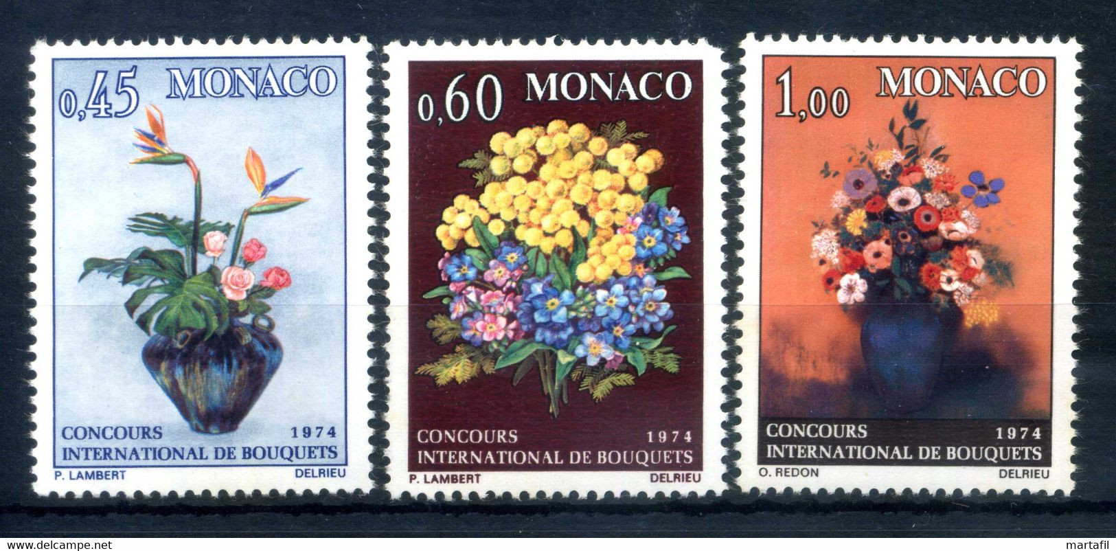 1973 MONACO SET MNH ** 948/950 Flowers, Flora, Fiori, Concorso Internazionale Di Composizioni Di Fiori - Unused Stamps