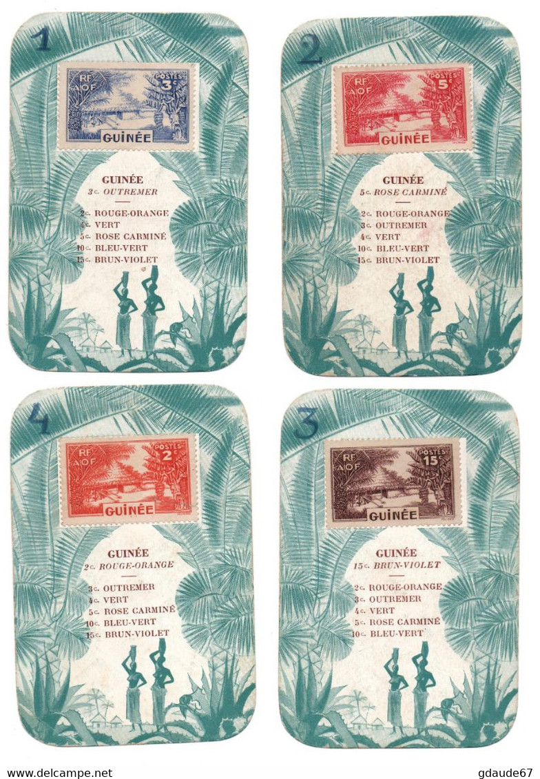 LOT De 4 CARTES A JOUER Avec TIMBRES NEUFS COLLES - GUINEE FRANCAISE AOF COLONIE - Cartas & Documentos