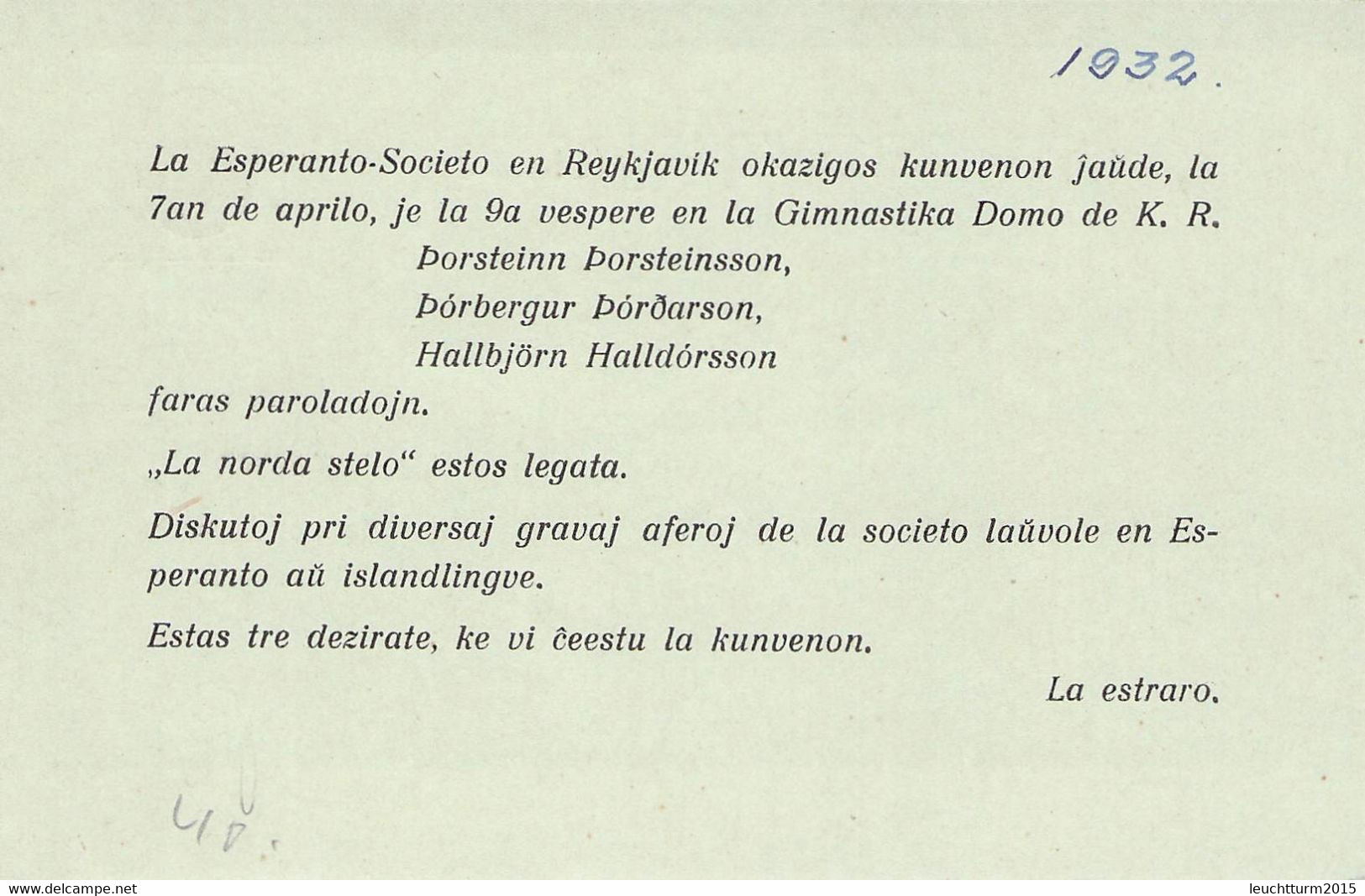 ICELAND - PRENTSPJALD 4 AUR (1928) ESPERANTO Mi #P67 Unc / Q - Interi Postali