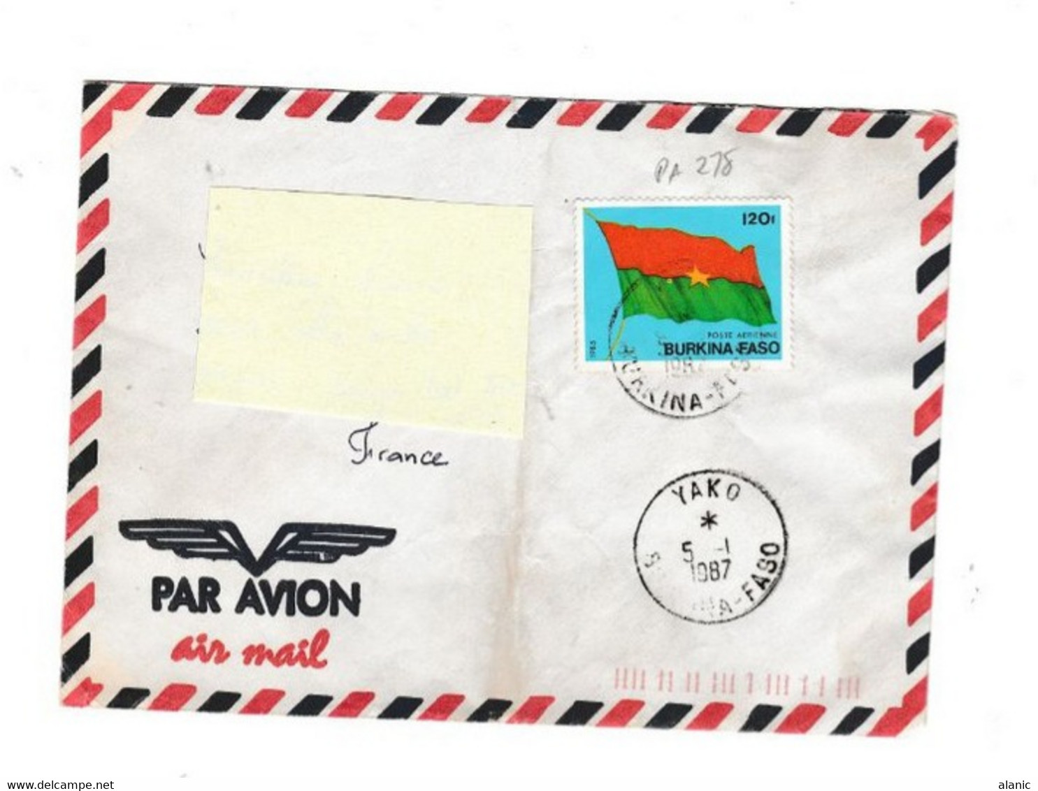 Burkina Faso -LETTRE YAKO 5/01/1987 Pour FRANCE/N° PA278 - Burkina Faso (1984-...)