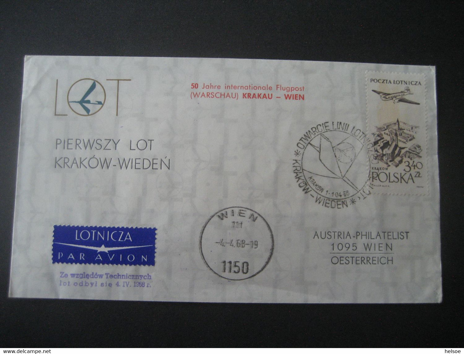 Polen 1968- 50 Jahre Int. Flugpost Von Krakau Nach Wien - Vliegtuigen