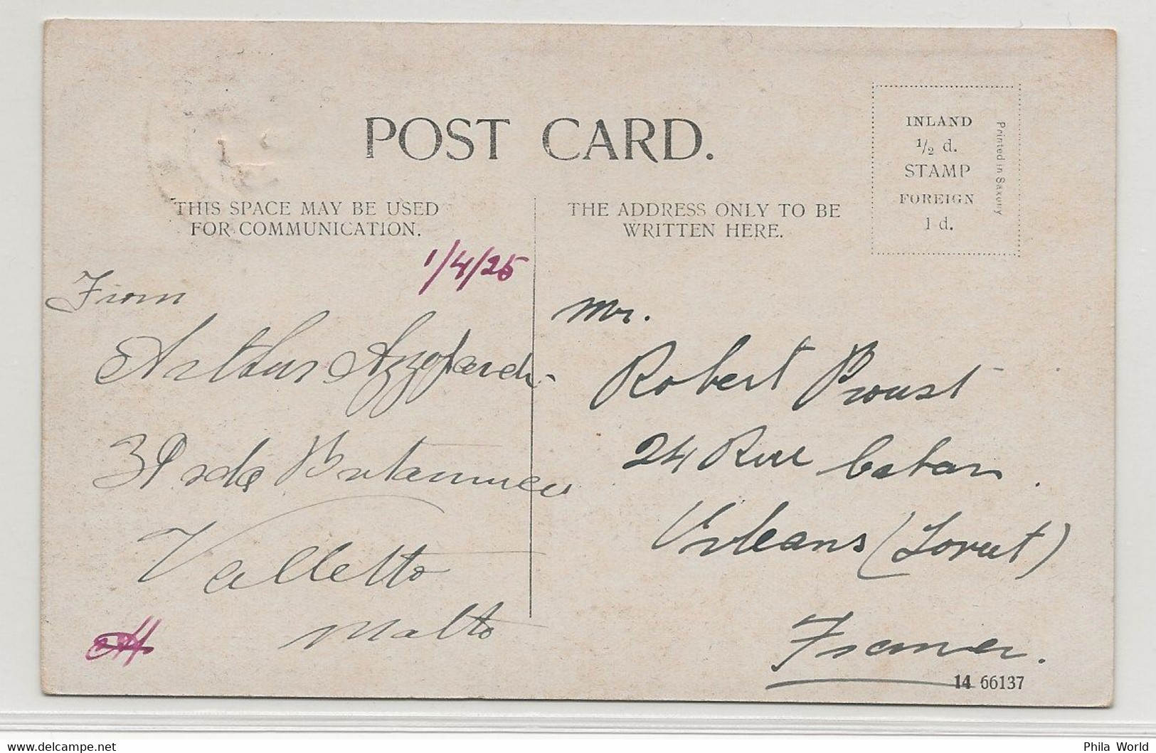 MALTA MALTE 1925 LA VALETTE Bighi Hospital Sea Maritime British Steamer PC > FRANCE Via JERSEY Franking & Cancel - Malte