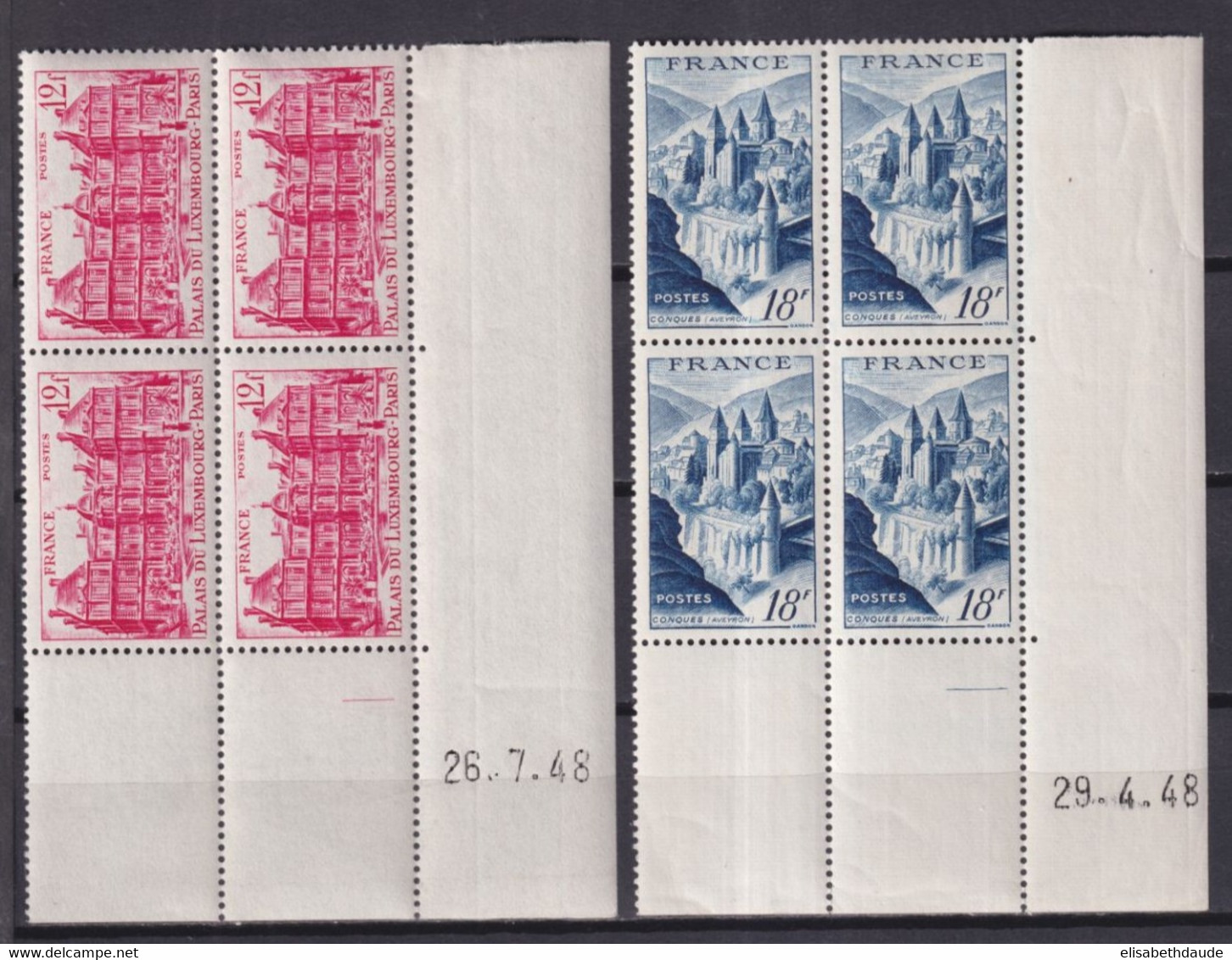 COINS DATES 1948 - SITES ET MONUMENTS YVERT N° 803 + 805 - 2 BLOCS De 4 ** MNH - COTE YVERT = 44 EUR - 1940-1949