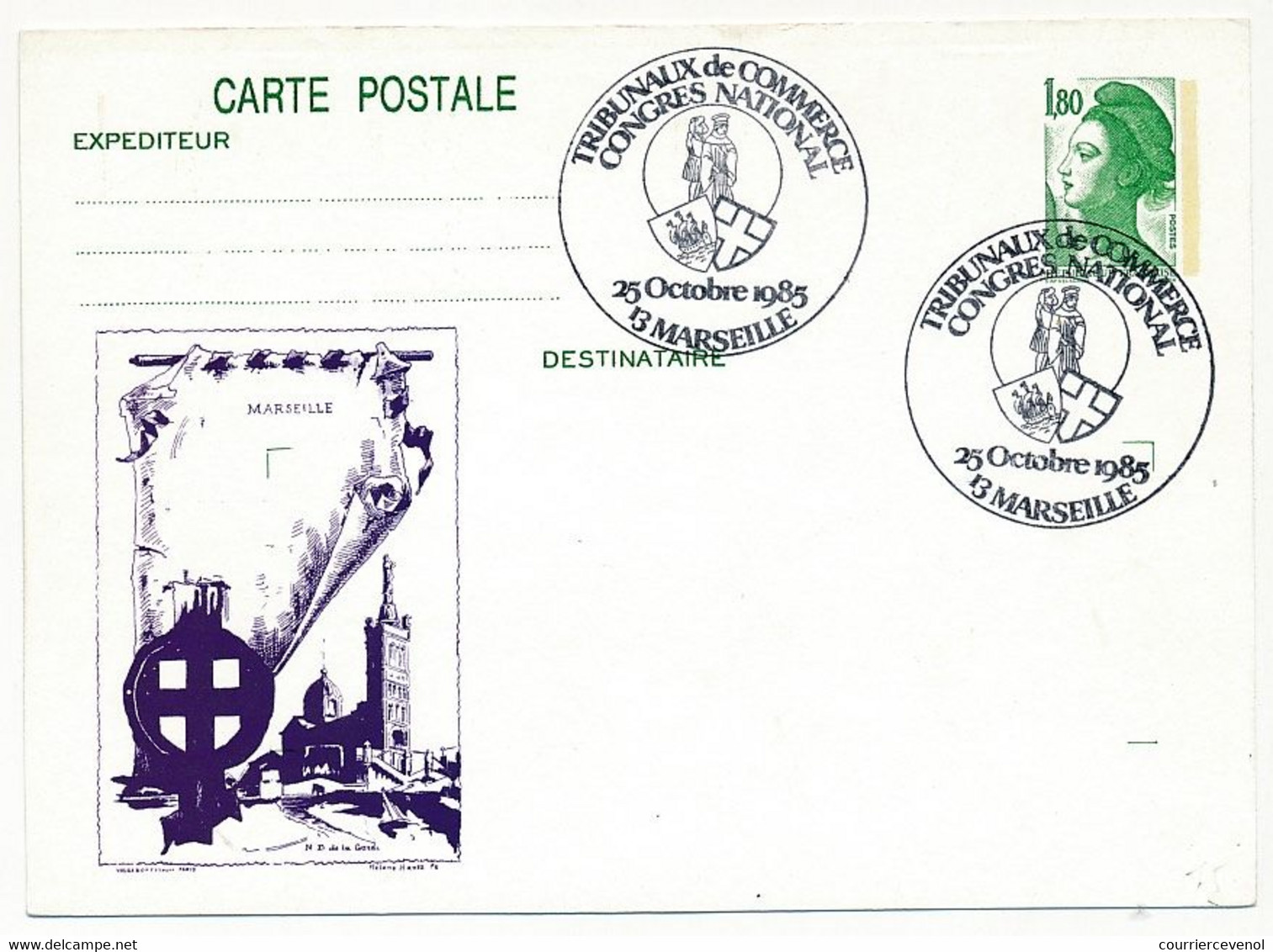 Entier Repiqué - C.P. 1,80 Liberté - Congrès National Tribunaux De Commerce - MARSEILLE - 25 Octobre 1985 - Cartes Postales Repiquages (avant 1995)