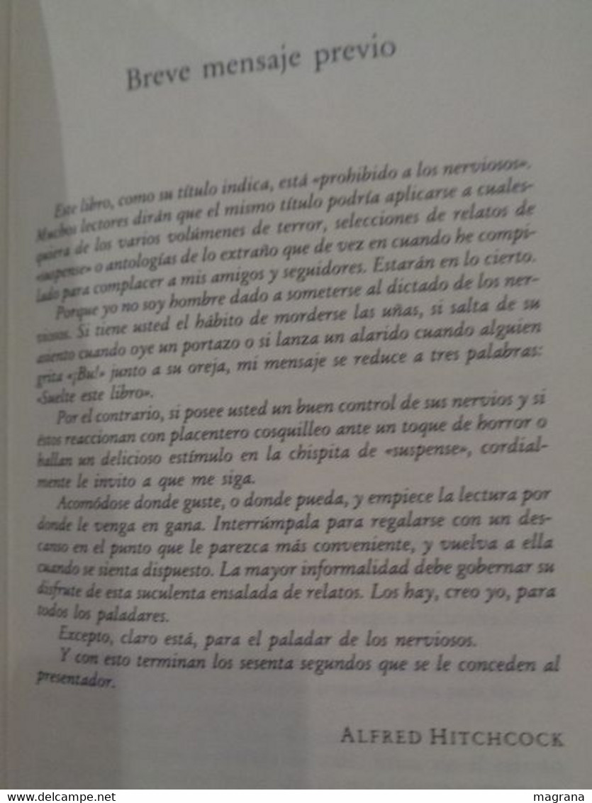 Prohibido A Los Nerviosos. Alfred Hitchcock. Círculo De Lectores. 1989. 415 Páginas. - Classiques