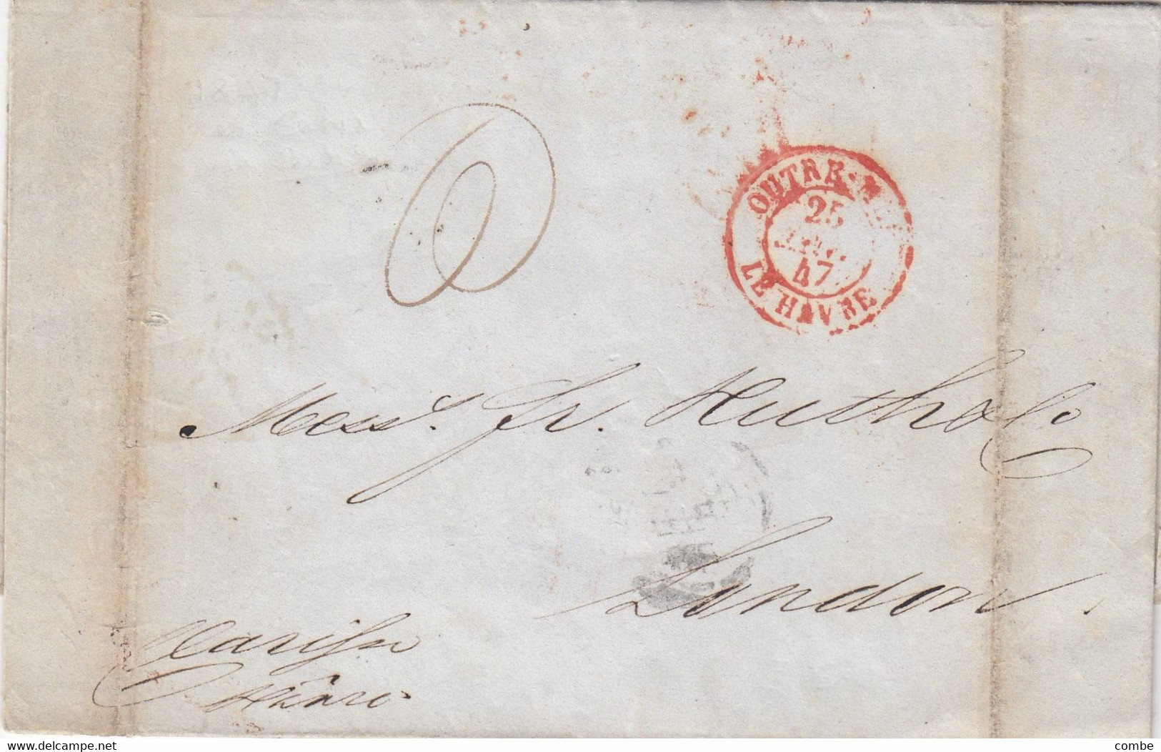 LETTER.  27 JANV 1847. RED OUTRE-MER, LE HAVRE. W.A.BIELBER BAHIA BRAZIL 10 OCTOBER 1846. TO LONDON. - Prephilately