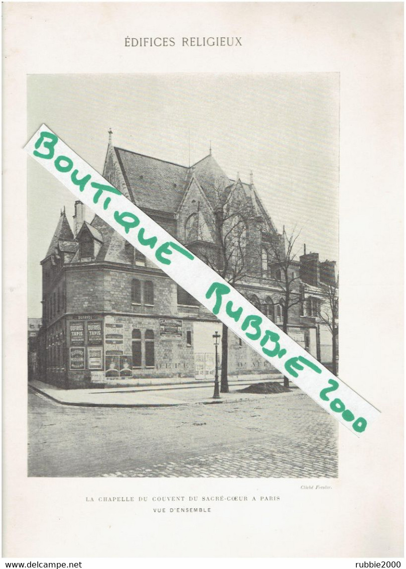 LOT 1 PHOTO + 4 PLANS 1908 PARIS 7° LA CHAPELLE DU COUVENT DU SACRE COEUR ARCHITECTE LISCH - Paris