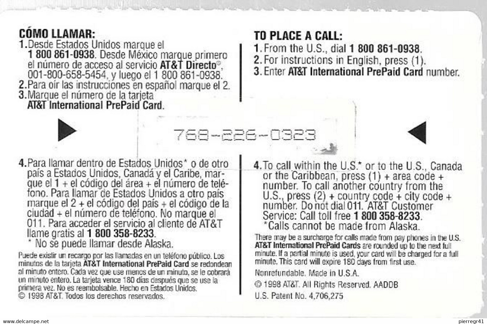 CARTE- PREPAYEE-USA-10$-1998-AT&T-INTERNATIONAL--GRATTE-Plastic Fin-T BE-RARE - AT&T