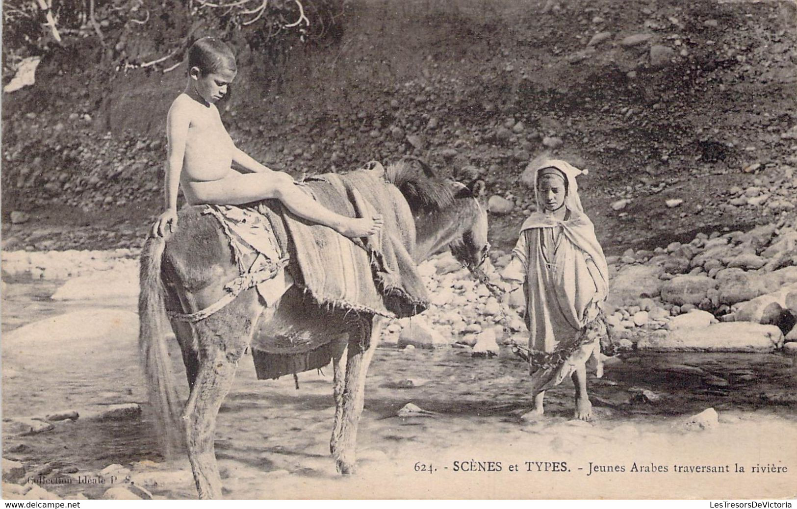 CPA - ALGERIE - Jeunes Arabes Traversant La Rivière - Ane - Escenas & Tipos