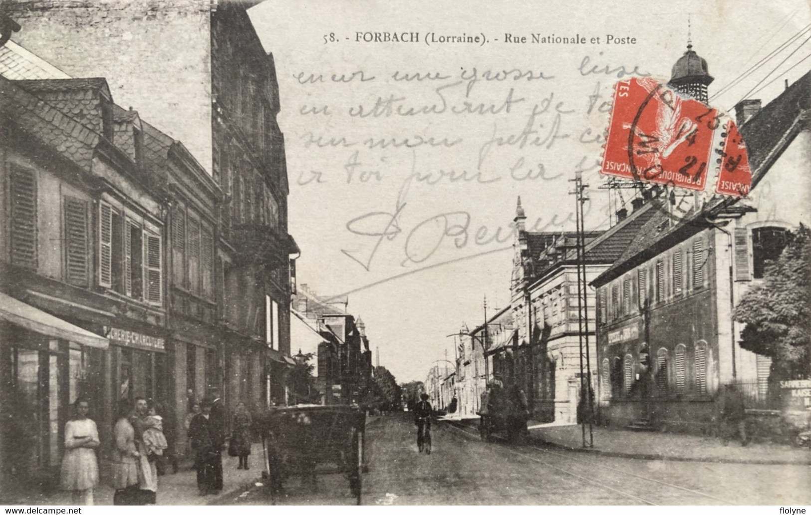 Forbach - La Rue Nationale Et La Poste - Boucherie Charcuterie - Forbach