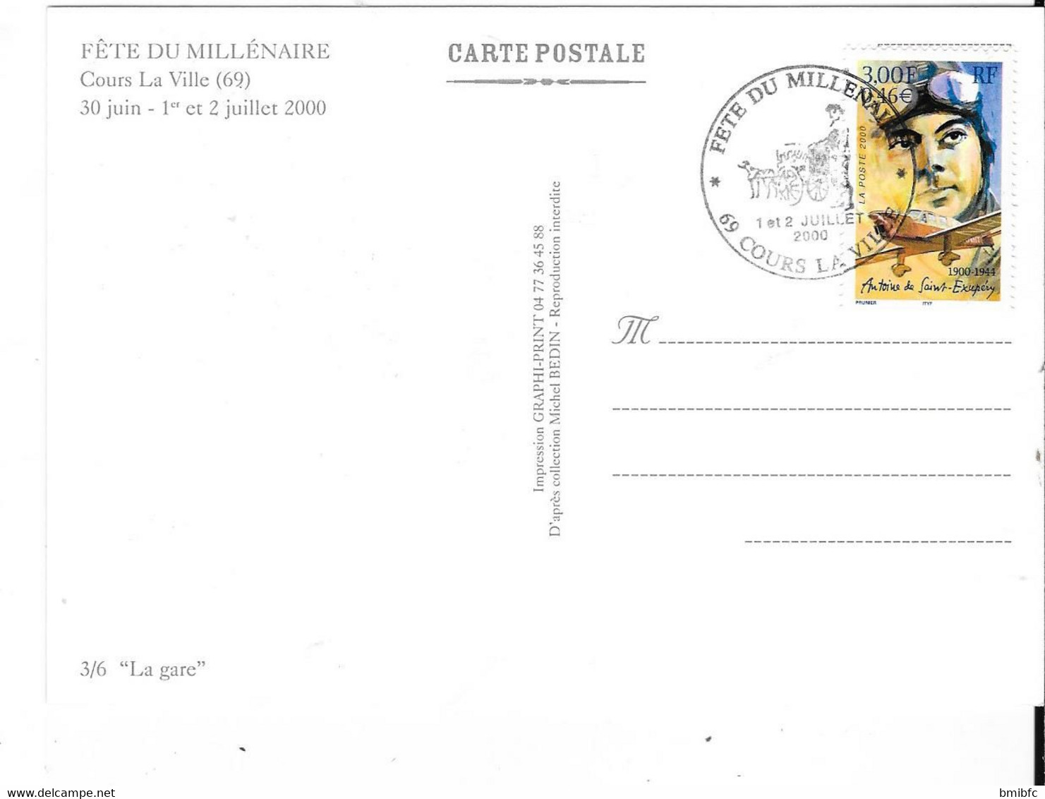 Fête du MILLÉNAIRE - COURS LA VILLE (69) 30 juin-1er et 2 juillet 2000 -  Pochette de 6 cartes postales souvenir