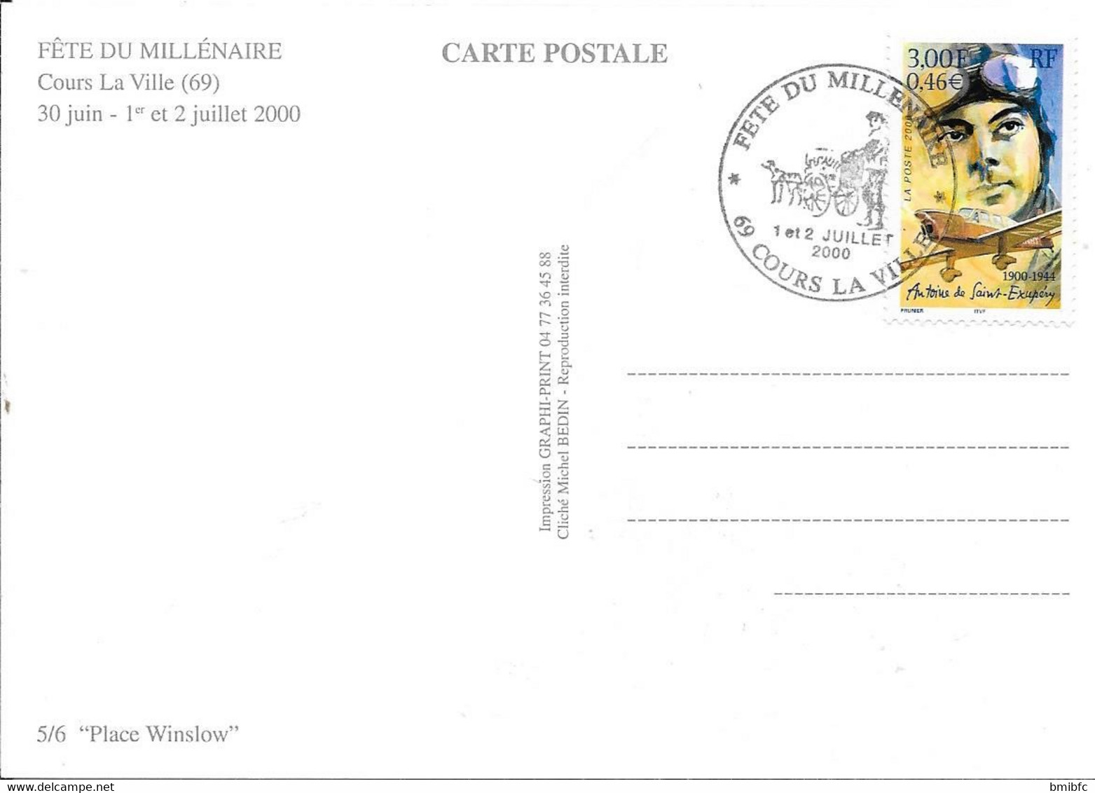Fête du MILLÉNAIRE - COURS LA VILLE (69) 30 juin-1er et 2 juillet 2000 -  Pochette de 6 cartes postales souvenir