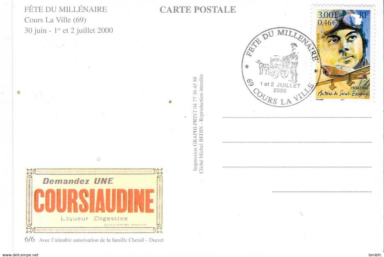 Fête du MILLÉNAIRE - COURS LA VILLE (69) 30 juin-1er et 2 juillet 2000 -  Pochette de 6 cartes postales souvenir