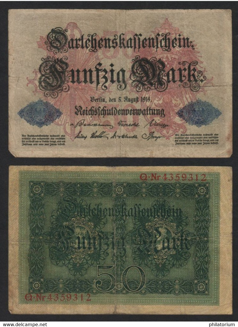 Allemagne 50 Mark; Darlehenskassenschein; 5 Août 1914, Q. 4359312; P #49 - 50 Mark