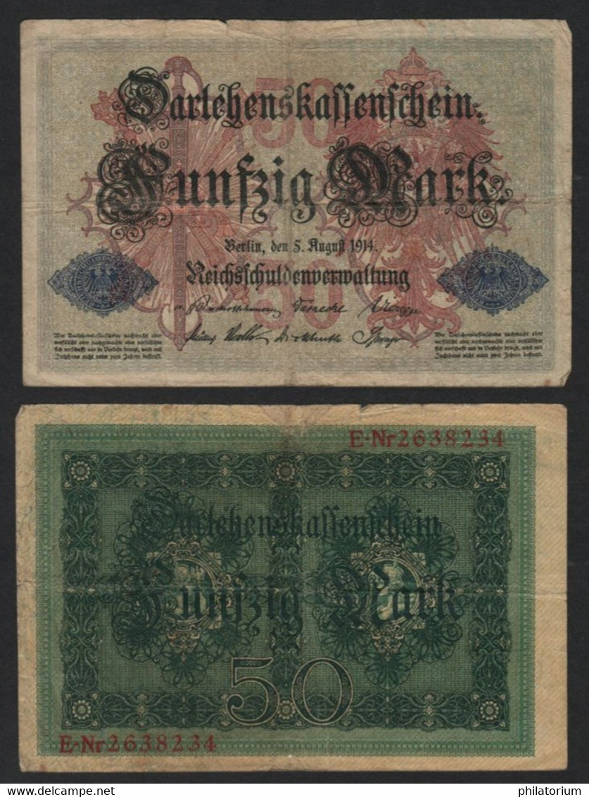 Allemagne 50 Mark; Darlehenskassenschein; 5 Août 1914, E. 2638234; P #49 - 50 Mark