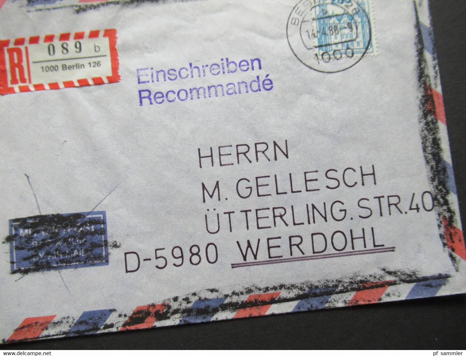 Berlin 1988 BuS Michel Nr. 676 EF Einschreiben Recommandé Berlin 126 - Werdohl Luftpost Umschlag Geschwärzt!! - Lettres & Documents