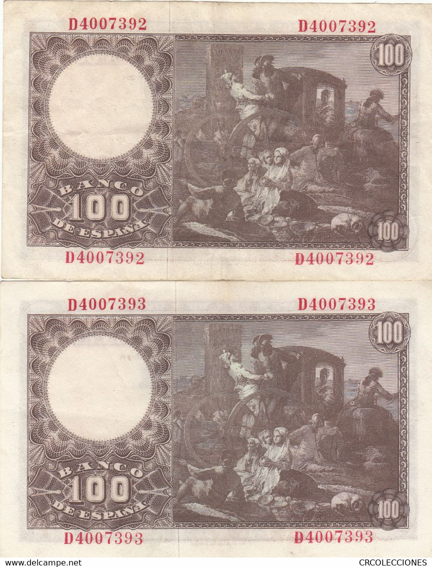 CRBS0385 PAREJA CORRELATIVA BILLETES ESPAÑA 100 PESETAS 1948 MBC+ MBC 60 - 100 Peseten