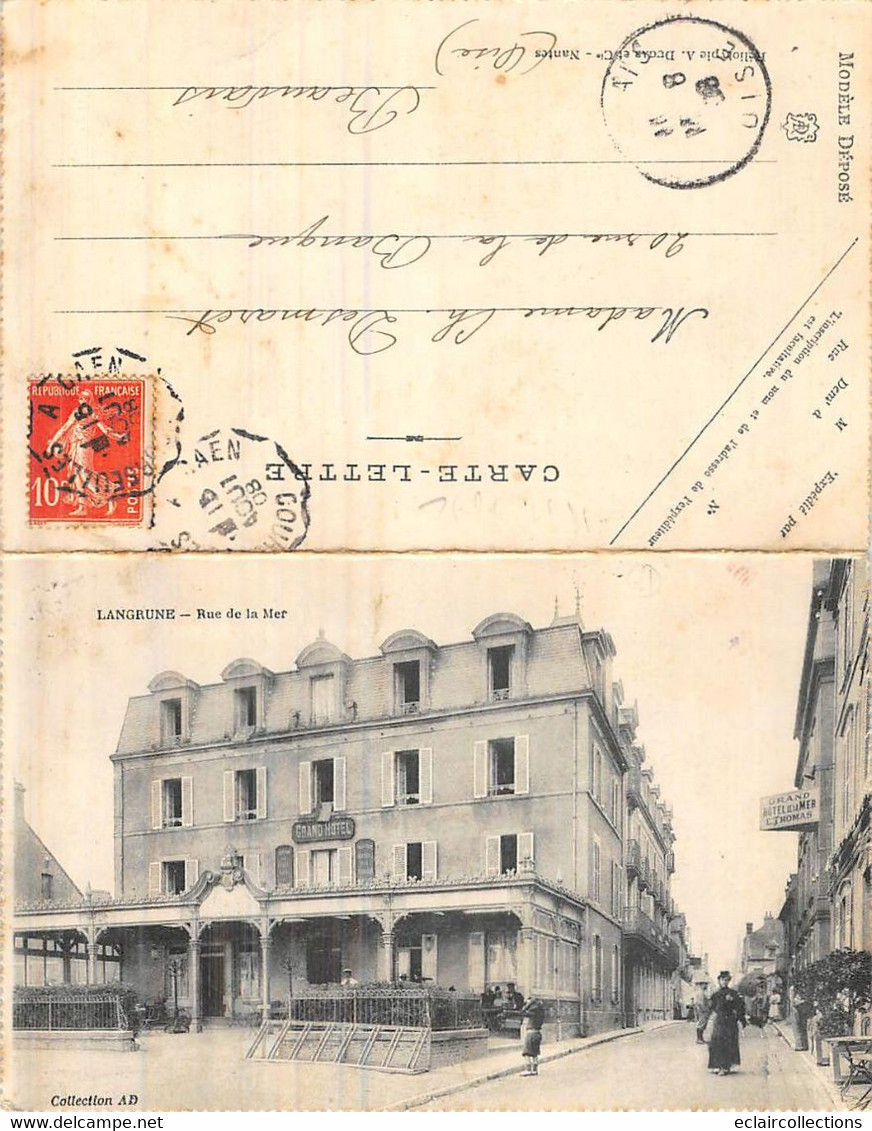 Langrune         14     Rue De La Mer. Grand Hôtel     Carte Double Avec Correspondance     (voir Scan) - Andere & Zonder Classificatie