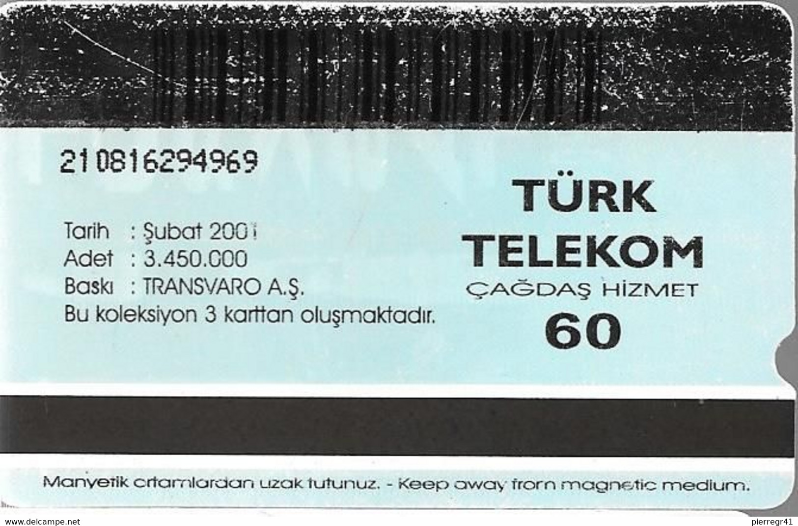 CARTE-MAGNETIQUE-60-TURQUIE-TURKSAT 2A-11/01/2001-BE - Türkei