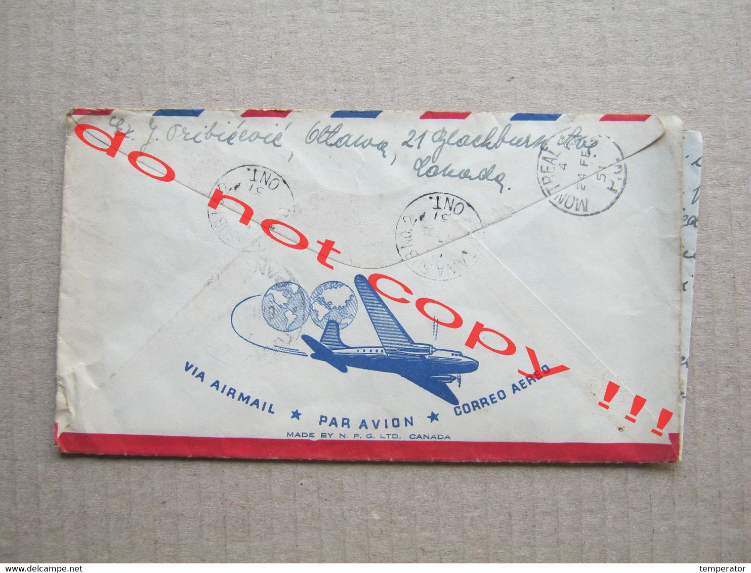 Recommended Envelope With Content VIA AIRMAIL, PAR AVION / From Ottawa, Ontario To Pančevo, Serbia ( 1951 ) - Luftpost-Express