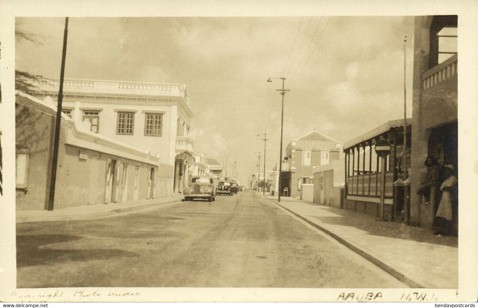 Aruba, N.W.I., Street Scene With Car (1940s) RPPC Postcard - Aruba