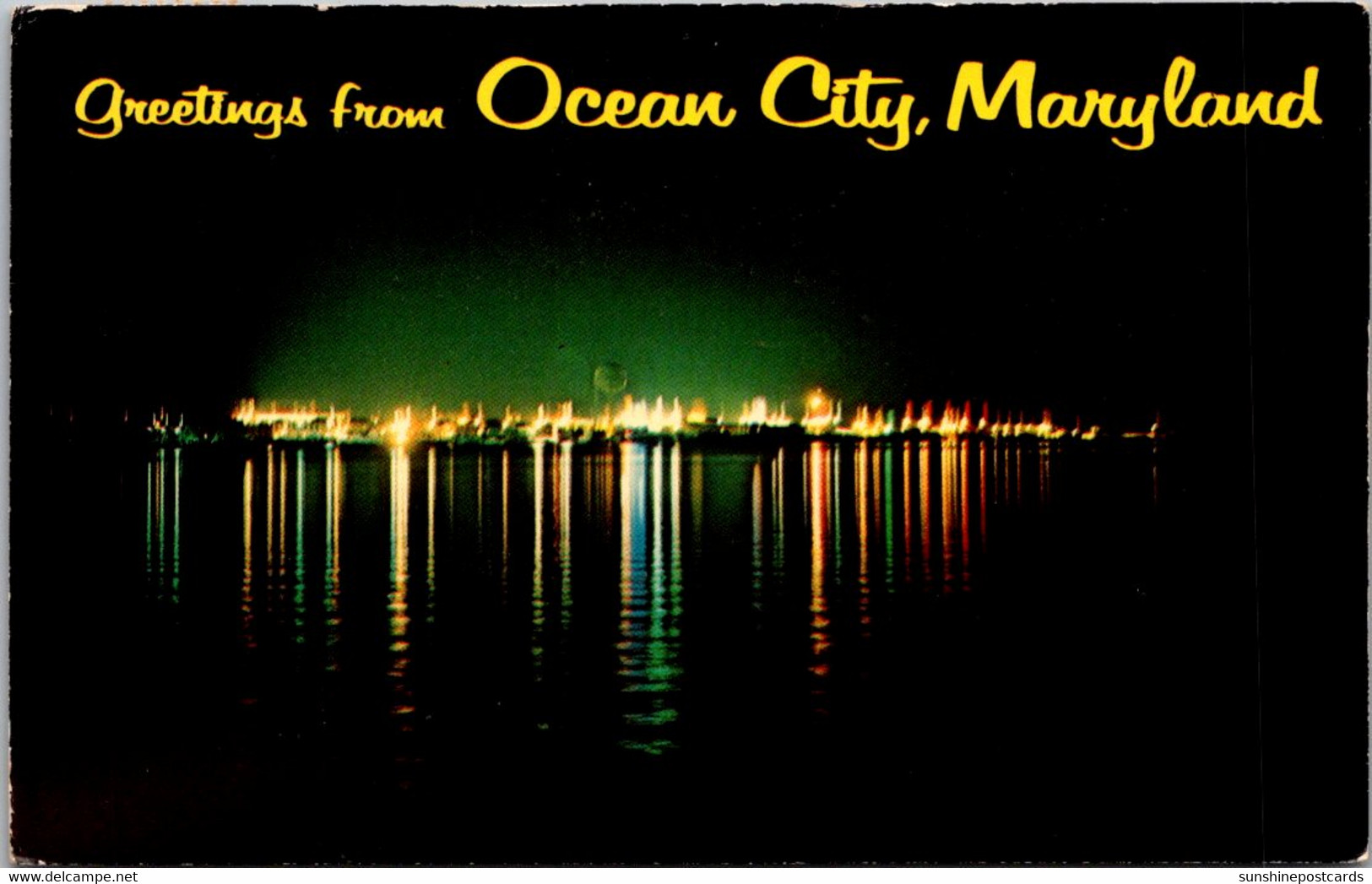 Maryland Ocean City Greetings Showing Night Scene On Sinepuxent Bay From U S Highway Bridge - Ocean City
