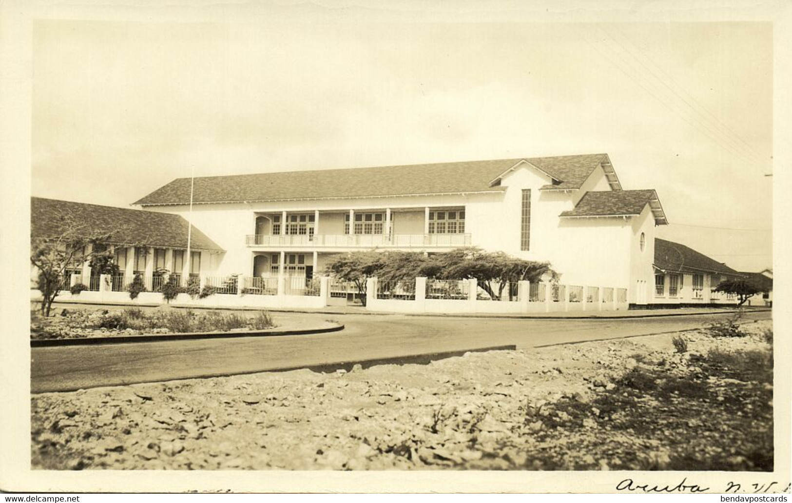 Aruba, N.W.I., Street Scene, Unknown Building (1940s) RPPC Postcard - Aruba