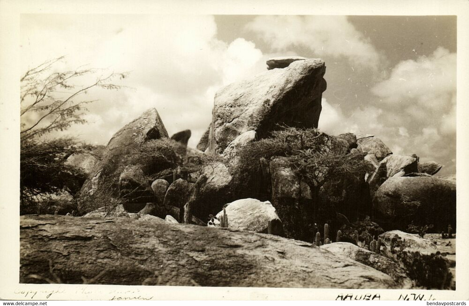 Aruba, N.W.I., Rock Formation (1940s) RPPC Postcard - Aruba