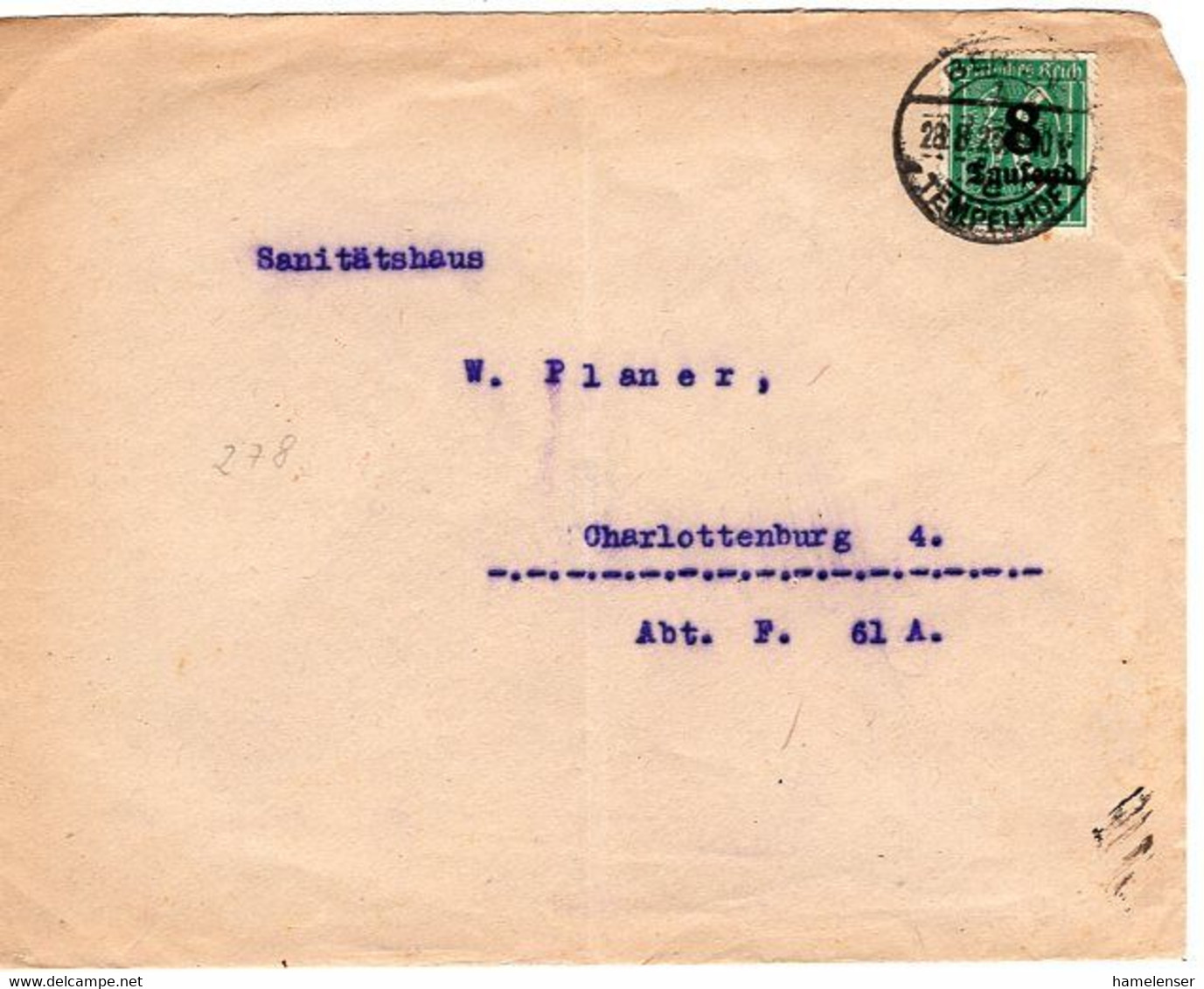 53182 - Deutsches Reich - 1923 - 8000M/40Pfg EF A OrtsBf (senkr Bug) BERLIN - Lettres & Documents