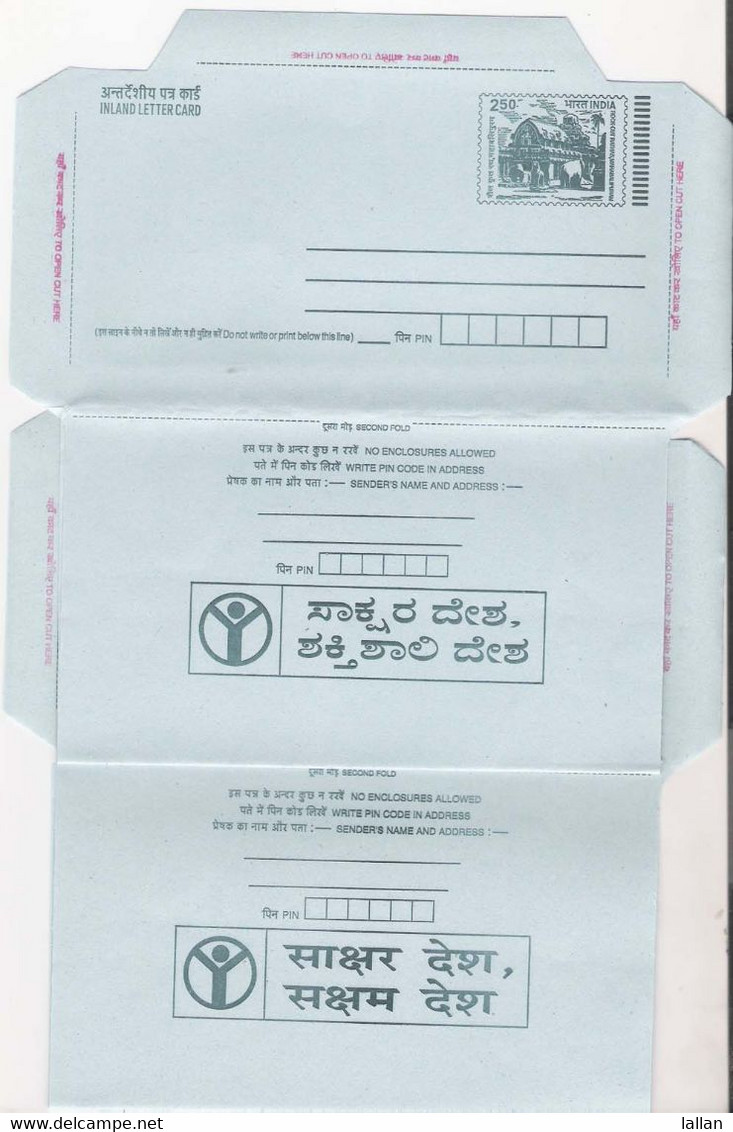 "Literate India, Capable India", Slogan On 4-Inland Letter In 4 Different Indian Languages, India LPS3 - Inland Letter Cards