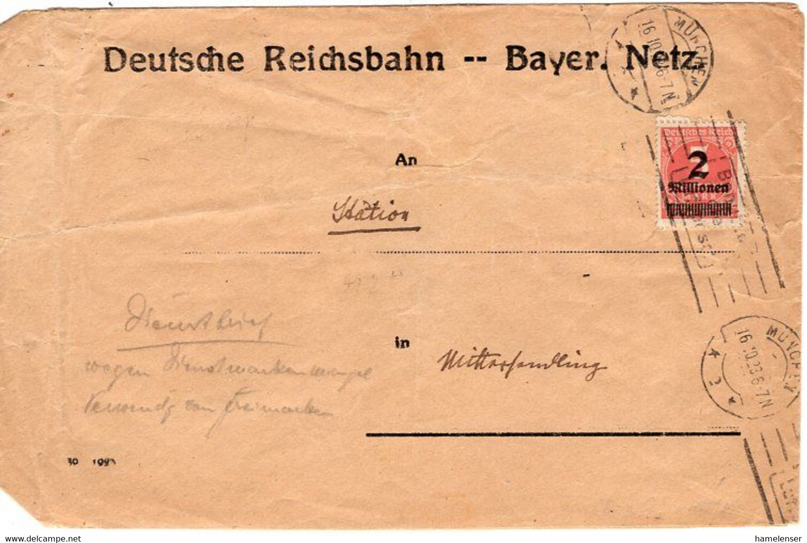 53200 - Deutsches Reich - 1923 - 2MioM/5000M EF A Bf MUENCHEN -> Mittersendling, M Hs Vermerk ↓ - Storia Postale