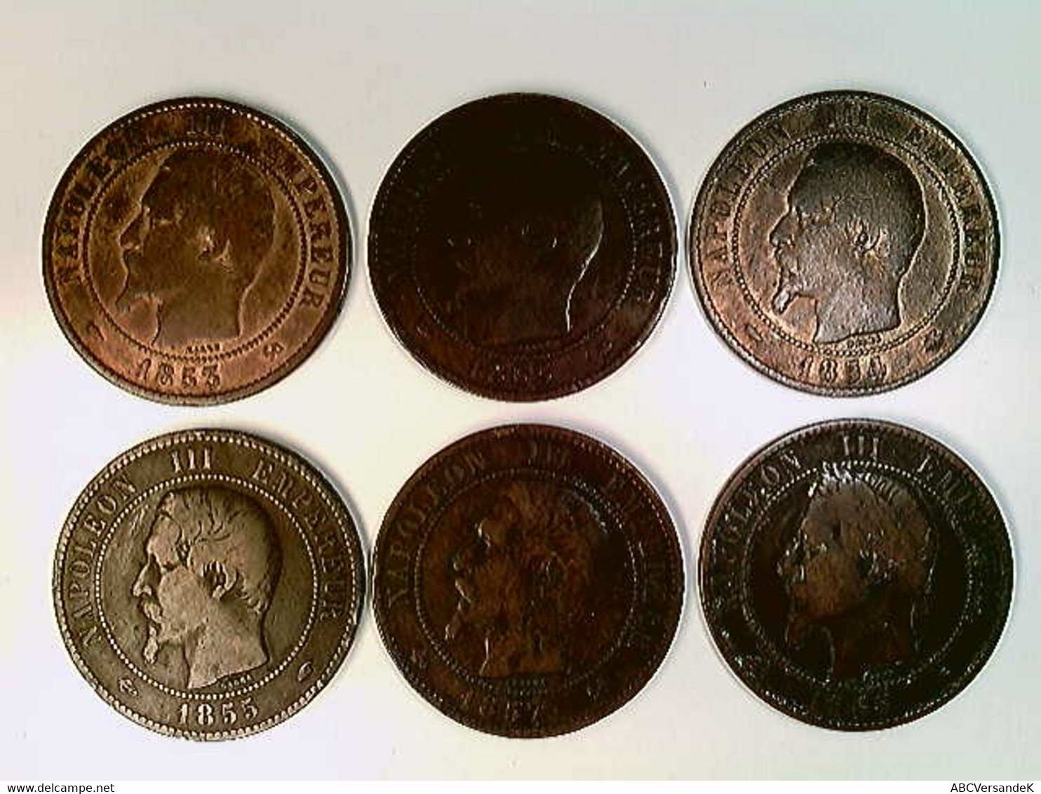 Münzen, 6x 10 Centimes, 2x 1853, 1854, 1855, 1857, 1865, Napoleon III., Konvolut - Numismatik