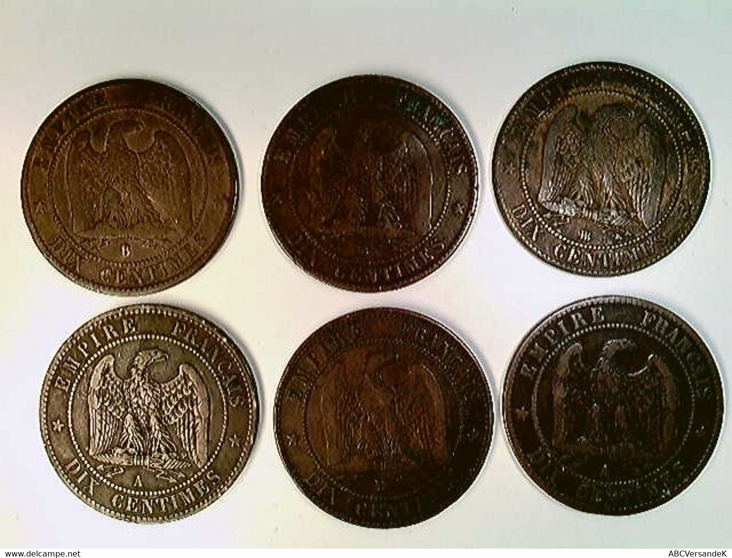 Münzen, 6x 10 Centimes, 2x 1853, 1854, 1855, 1857, 1865, Napoleon III., Konvolut - Numismatics