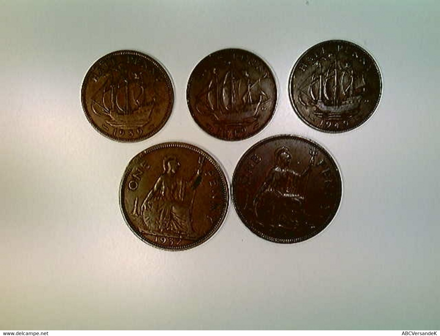 Münzen, 3x Half Penny, 2x One Penny, 1937-49, England, Konvolut - Numismatica