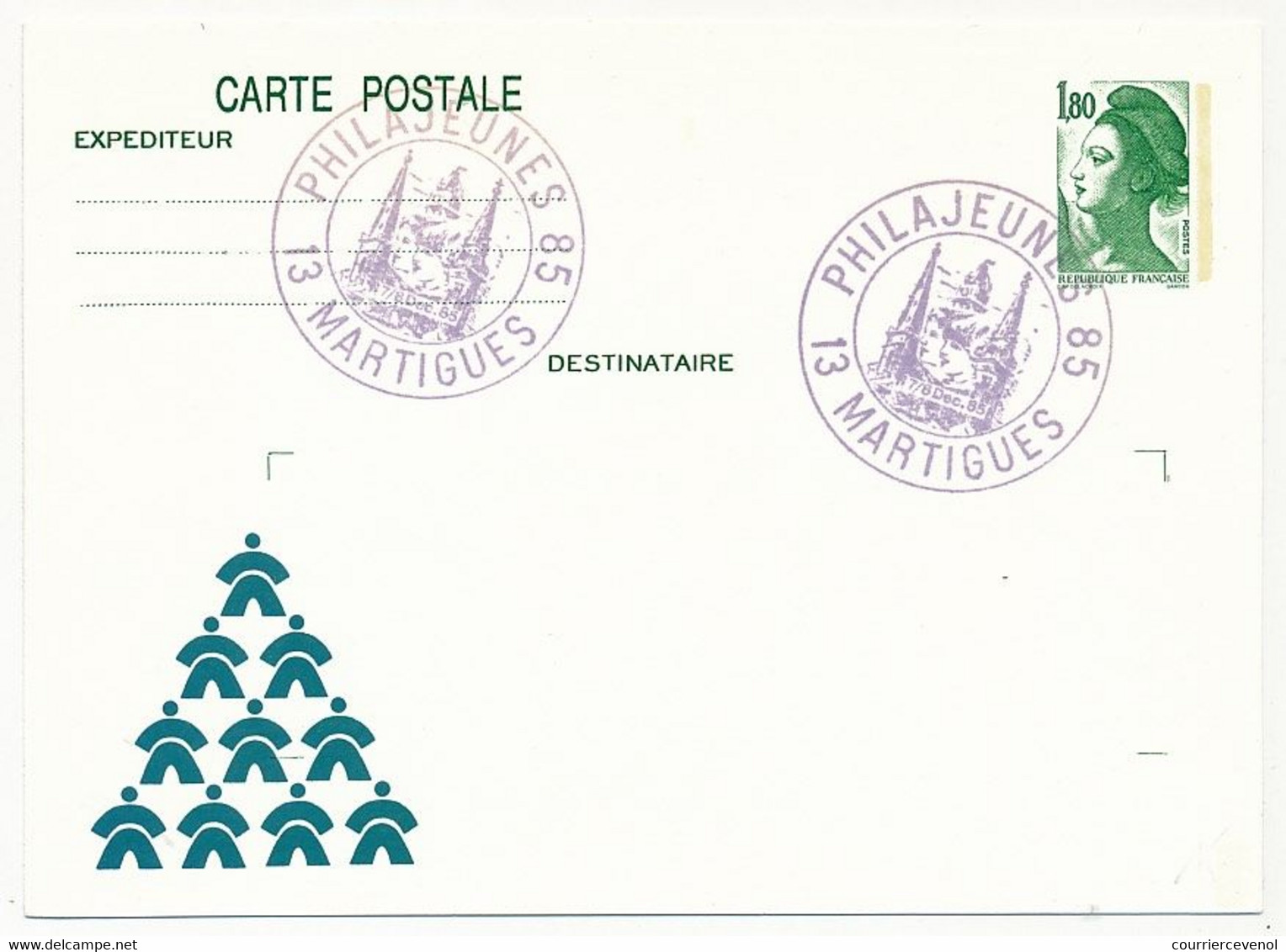 Entier Repiqué - 1,80 Liberté - "Philajeunes 85" - 13 MARTIGUES - 7/8 Déc 1985 - Postales  Transplantadas (antes 1995)