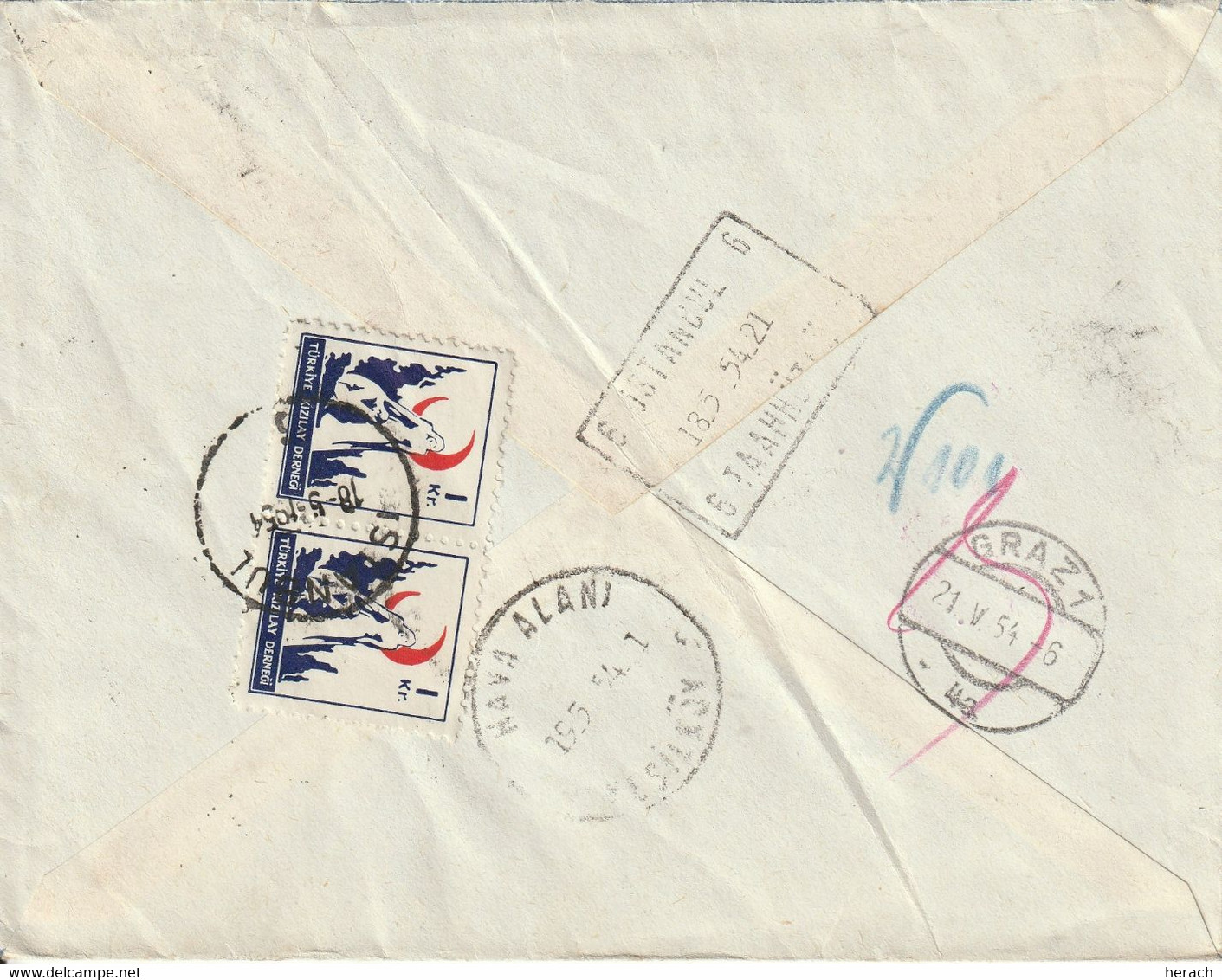 Turquie Lettre Recommandée Par Avion Istanbul Pour L'Autriche 1954 - Lettres & Documents