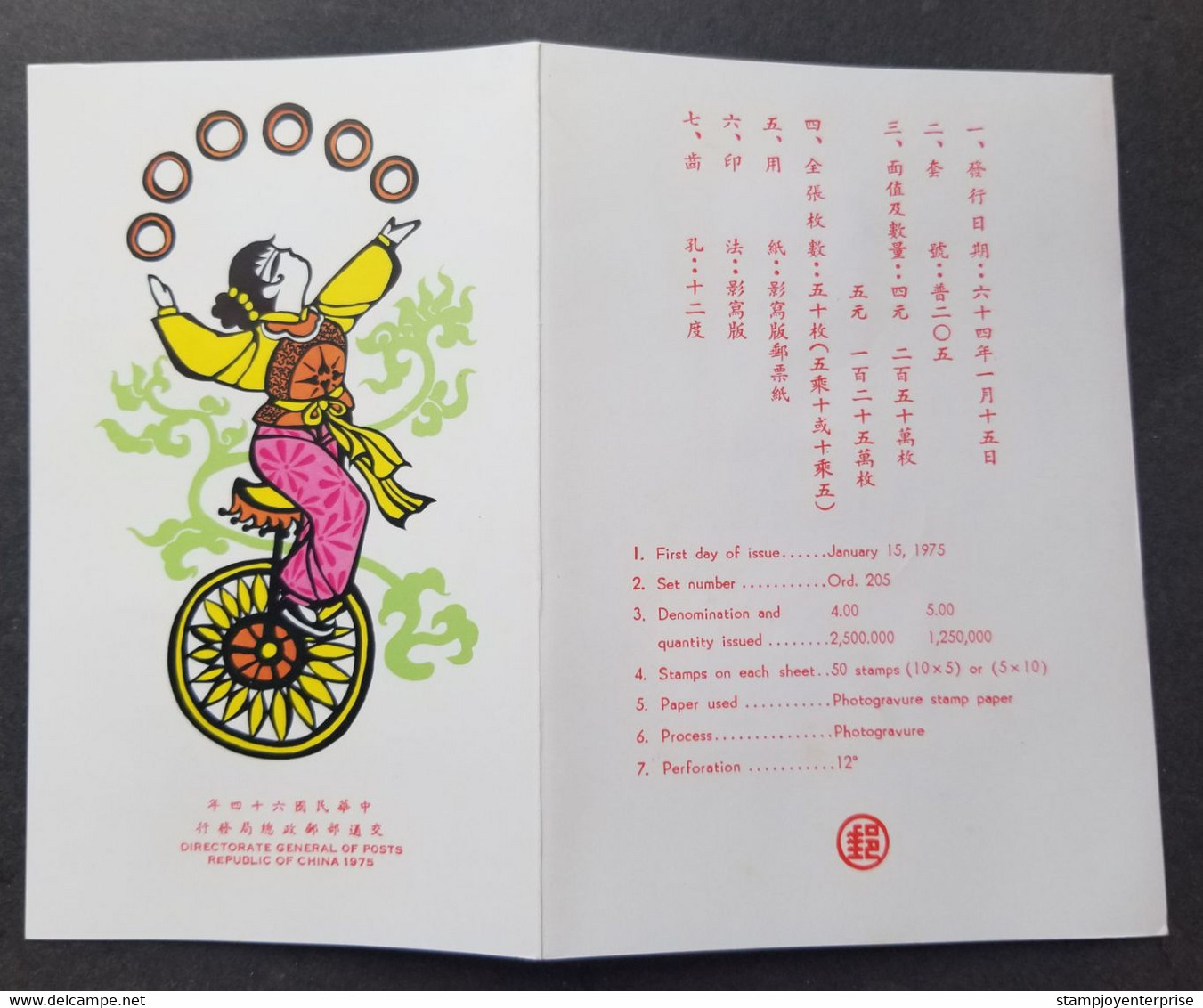 Taiwan Chinese Folklore 1975 Custom (FDC) *card *see Scan - Briefe U. Dokumente