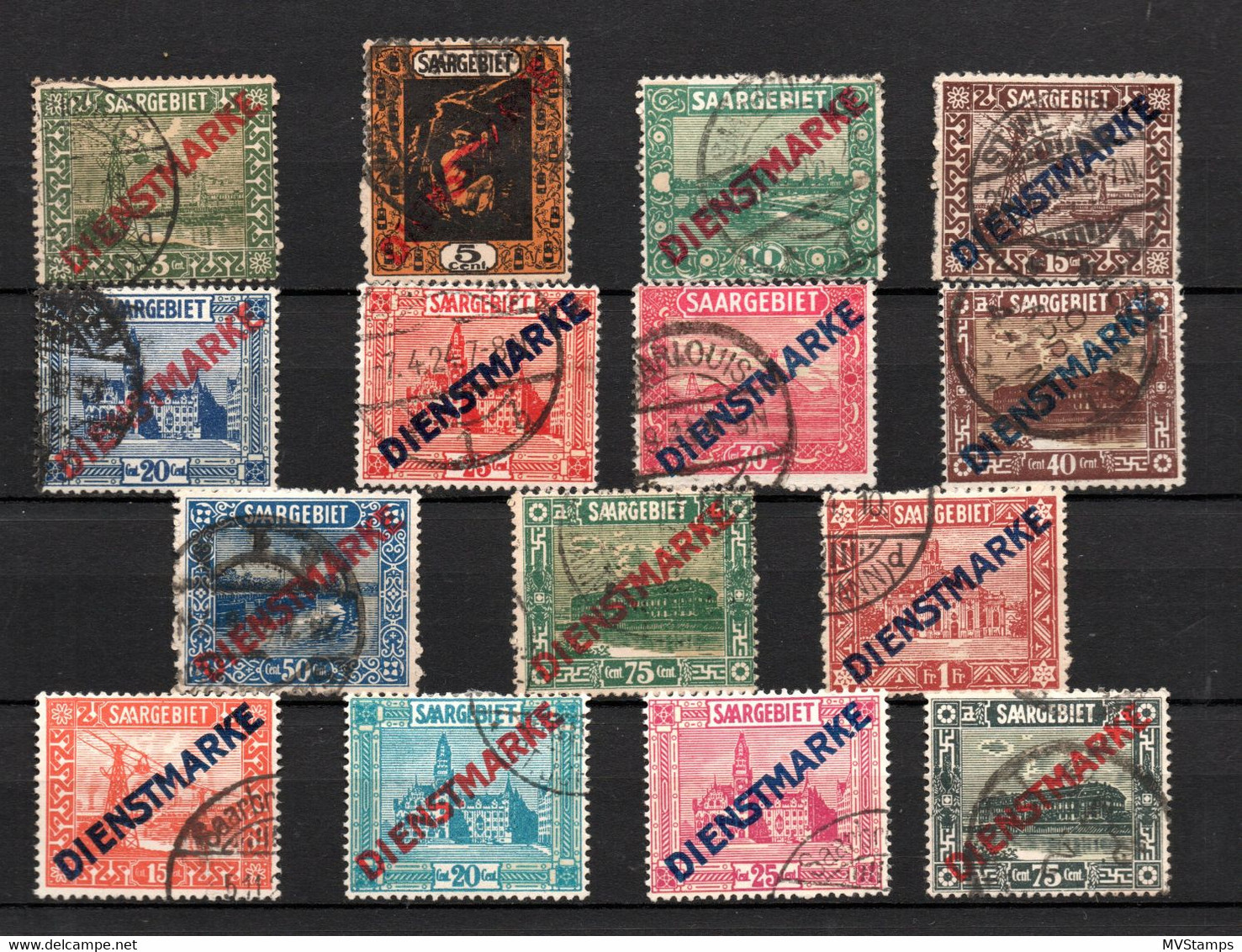 Saar (Germany) 1922 Set Overprinted Service/dienst Stamps (Michel D 1/15) Used - Dienstmarken