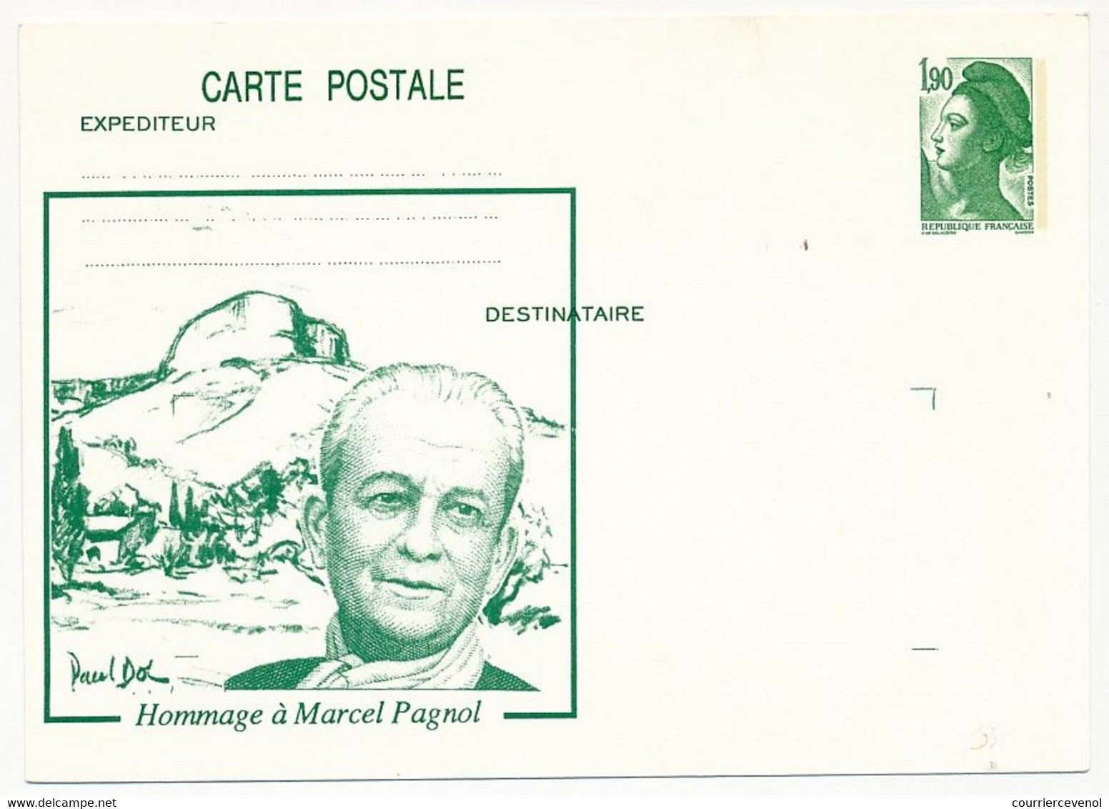 Entier Repiqué - 1,90 Liberté - Hommage à Marcel Pagnol - Neuve - Cartes Postales Repiquages (avant 1995)