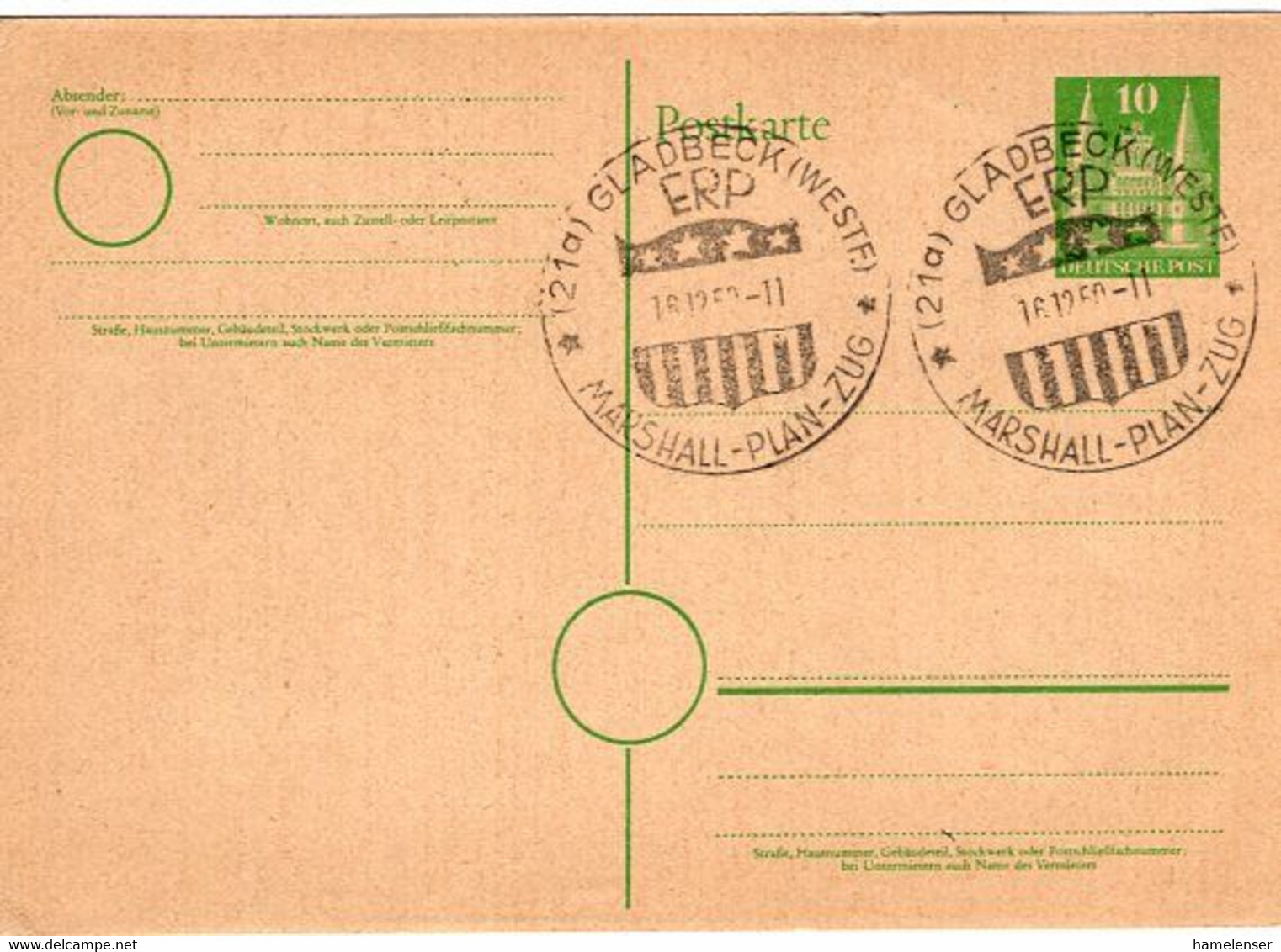 53603 - Bund - 1950 - 10Pfg Bauten GAKte GLADBECK - ERP MARSHALL-PLAN-ZUG - Andere & Zonder Classificatie