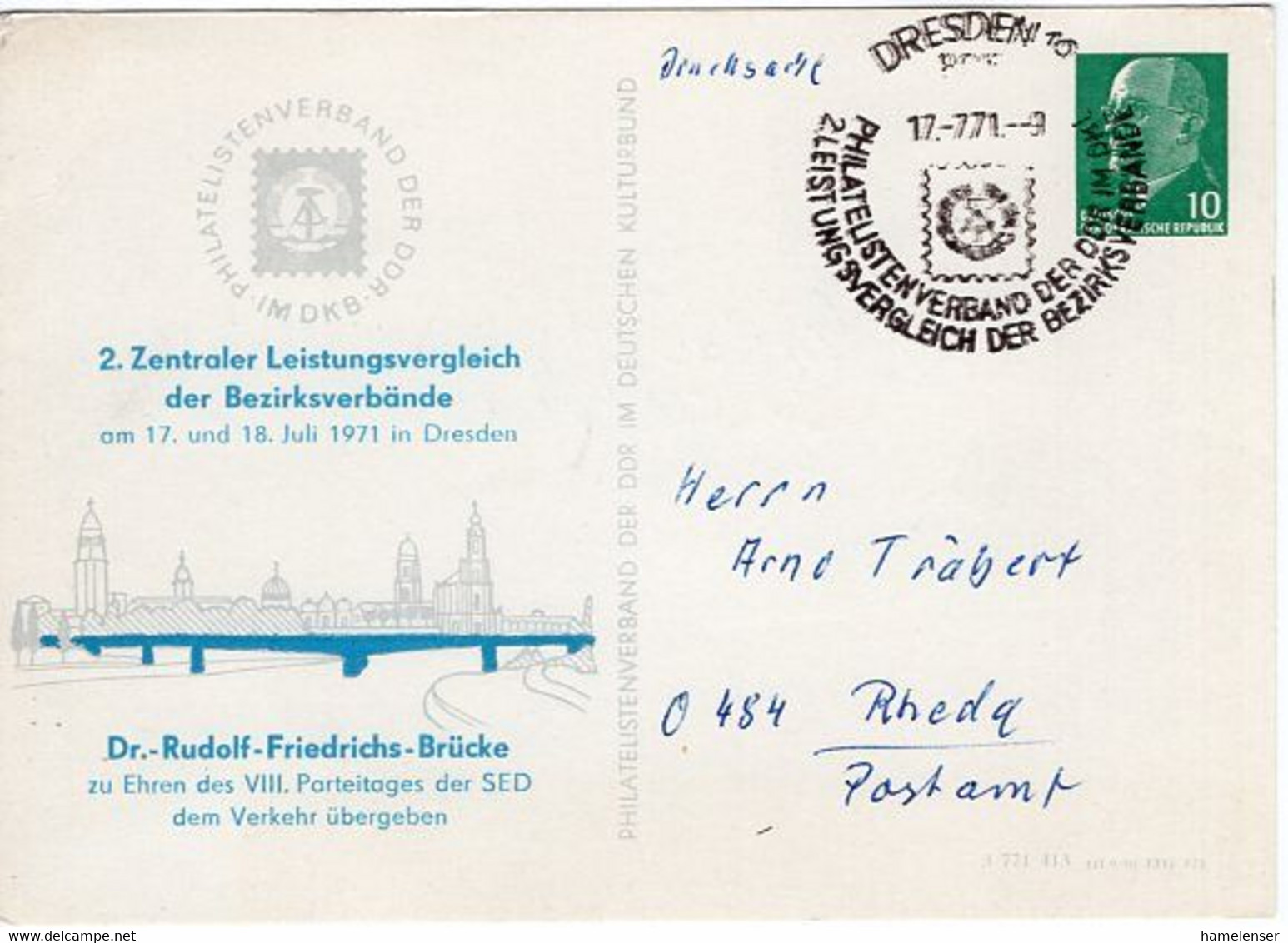 53606 - DDR - 1971 - 10Pfg Ulbricht PGAKte Als Drucks SoStpl DRESDEN - ... LEISTUNGSVERGLEICH ... -> Westdeutschland - Privé Postkaarten - Gebruikt