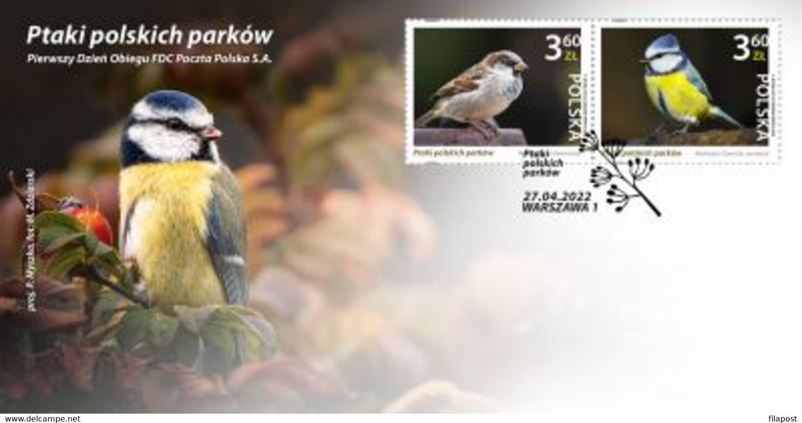 Poland 2022 / Birds Of The Polish Parks, Eurasian Blue Tit, House Sparrow / FDC New!!! - Cernícalo