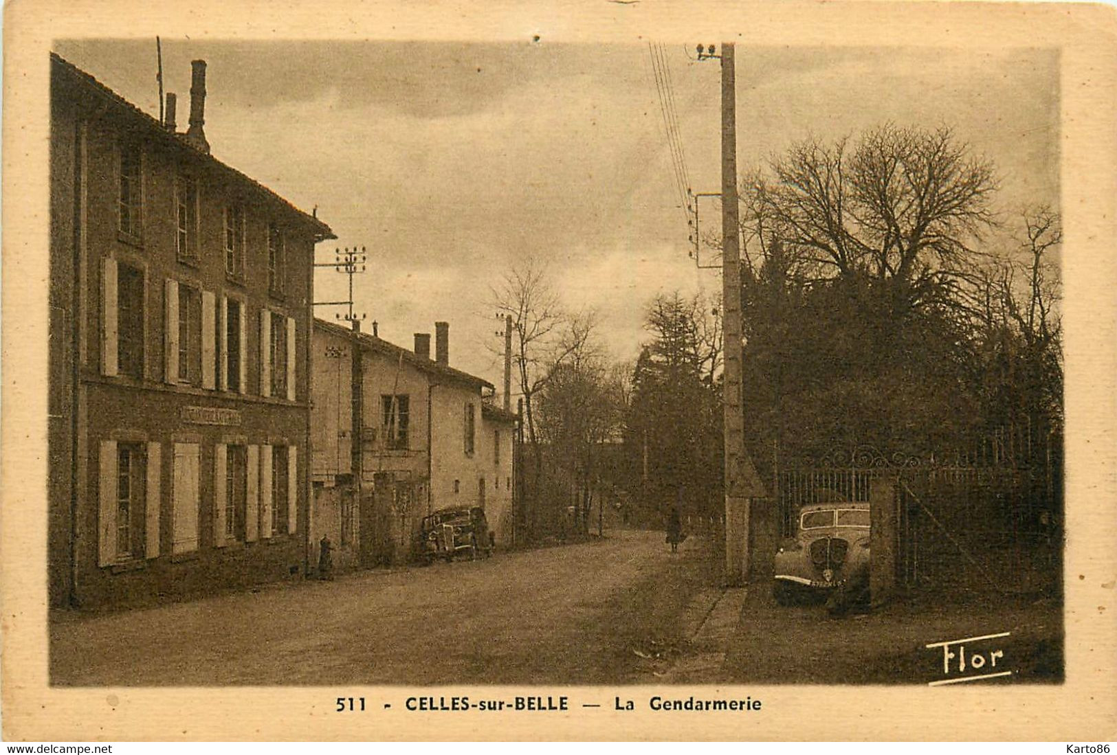 Celles Sur Belle * Rue Et La Gendarmerie Nationale * Automobile Voiture Ancienne - Celles-sur-Belle