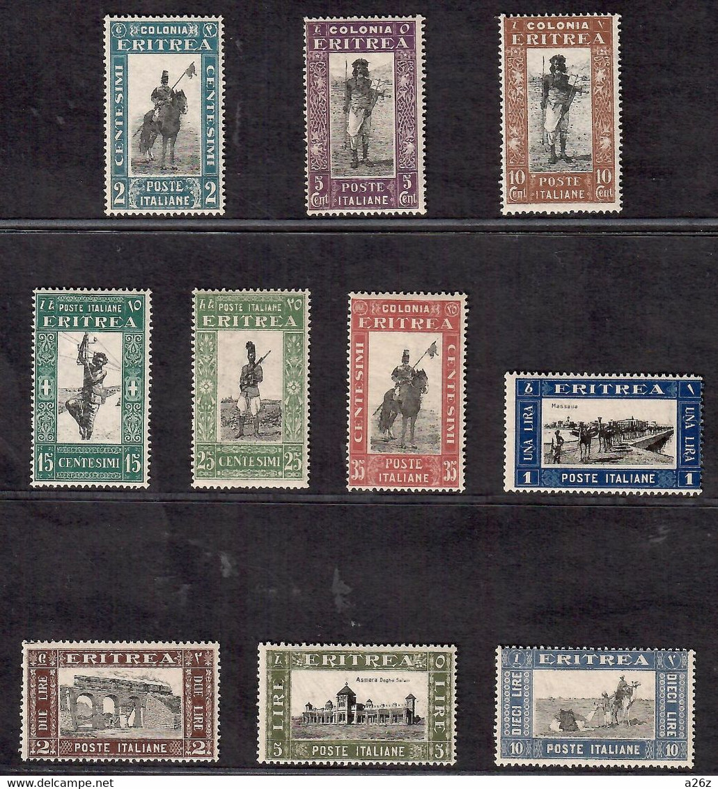 Eritrea 1930 Lancer, Scene In Massaua, Postman, Lineman , Railroad Viaduct  Etc. 10V MNH - Erythrée