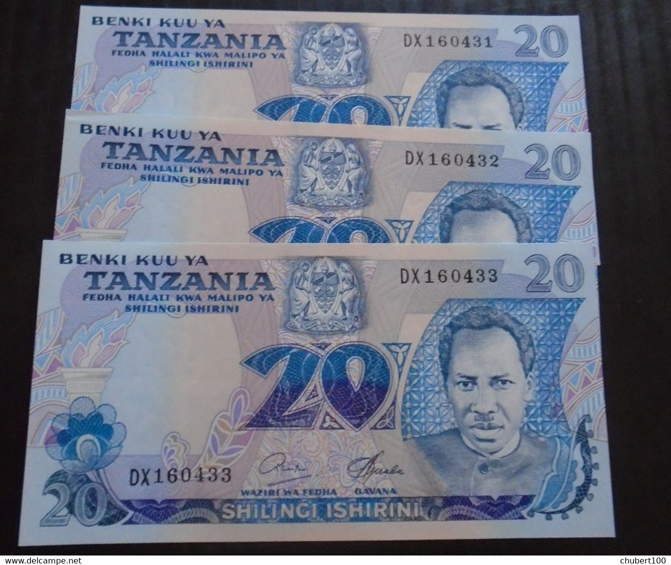 TANZANIA  , P 7b , 20 Shillings ,  ND 1978 ,  UNC Neuf  , 3 Notes - Tanzanie